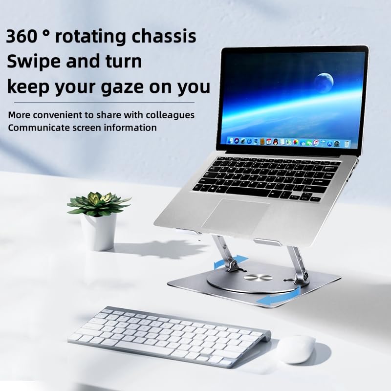 MOCA Laptop Stand for Desk, Adjustable Laptop Stand with 360° Rotating Base for MacBook, Hp, Xps, Acer & More Laptop Riser for Work,Portable Laptop Stand, fits for All 10-17" Laptop (Silver) 16