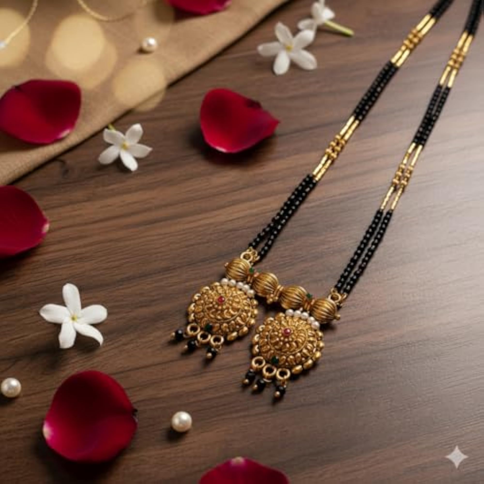 Traditional Maharashtrian Vati Mangalsutra with Black Beads