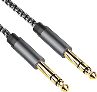 Guitar Cable Guitar Lead 1/4 Inch Male 6.35mm to 6.35mm Stereo Audio Amp Cable Jack TRS Instrument Cable with Nylon Braid Aluminium Alloy Housing for Electric Guitar, Amplifier, Keyboard, Speaker 3M