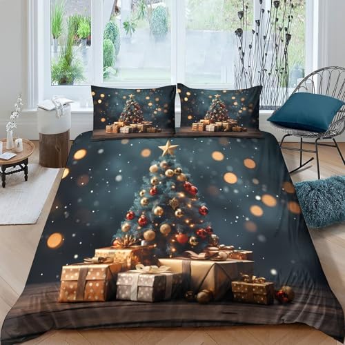 Housse de couette microfibre imprimé 3D chat de Noël hypoallergique 200x200 - 4