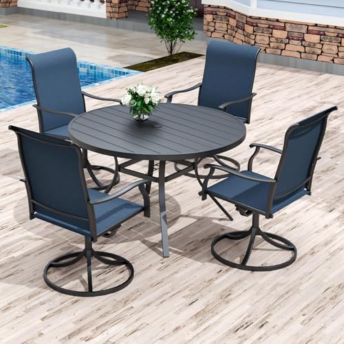 Anmutig 5-Piece Outdoor Dining Set, 48 Round Table with 4 Swivel Textilene Chairs All Weather Furniture Set - Blue