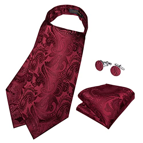 Image of DiBanGu 3PCS Ascot Ties for Men Wedding Jacquard Woven Silk Ascot Cravat for Men Cravat Tie and Pocket Square Set