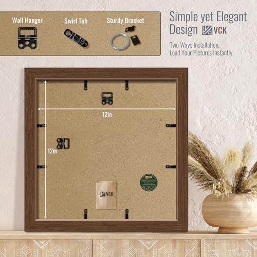 Image of VCK 12x12 Frame 5 Pack, Brown Wood, 8x8 Mat, Glass, for Picture Prints