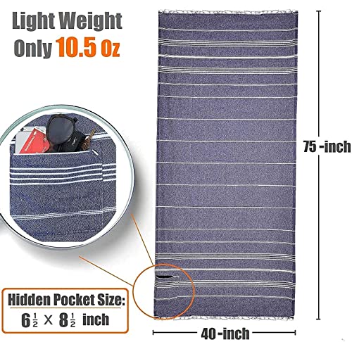 Aysesa-Sandproof Turkish Beach Towel W/Hidden-Zippered-Pocket 100% Cotton Oversized Sand Free Blanket Xxl 38X75 Extra Large For Adults Gift Men Women Made In Turkey #TOP2