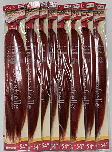 (Pack of 8) Afreezm Pre Stretched Silky Braiding Hair 100% Kanekalon Afrelle Fiber (54 Inches / 85 Grams) (Honey Red)