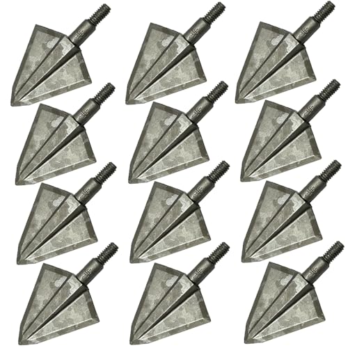 e5e10 Hunting 150 Grain Broadheads with 2 Self-Sharpening Fixed Blades (Stay Sharper Longer) – Stainless Steel Arrowheads for Crossbow, Compound Bow & Recurve Bow (12pcs)