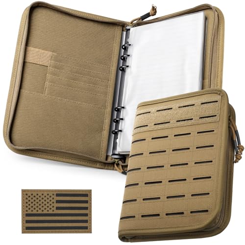 Pitozer All-in-One Tactical Notebook Padfolio Ring Binders | Detachable A5 6-Ring Binder & 80 Refill Papers | Molle Zip Notebook Cover | for Gift Planners School Work Travel Feild