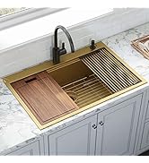 Ruvati 33 inch Polished Brass Matte Gold Workstation Drop-in Topmount Kitchen Sink Single Bowl - ...