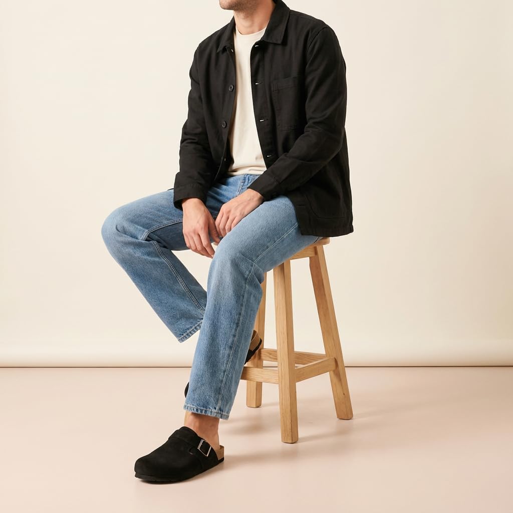 CUSHIONAIRE Hugo Genuine Leather Suede Clogs for Men – Comfortable Slip On Shoes with Adjustable Buckle, Closed Toe Mens Slides - Image 3