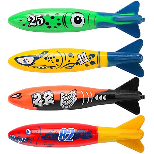 KATELUO Jouet de Plongée, 4pcs Jouets de Natation Piscine, Jouets de Plongée Piscine, Anneaux Plongée, Jouets de Piscine, Jouet sous Eau été Jeux, pour Le...
