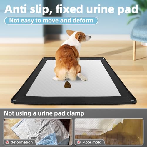 Image of Dog Pee Pad Holder, Puppy Pad Holder, 14 Powerful Magnetic Clips, Indoor Dog Potty, Oxford Cloth Material, Fit 34x28 Pad, Black