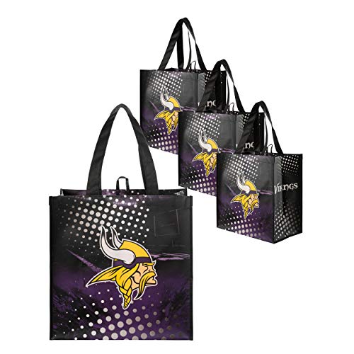 FOCO Minnesota Vikings NFL 4 Pack Reusable Shopping Bags, team color, one size