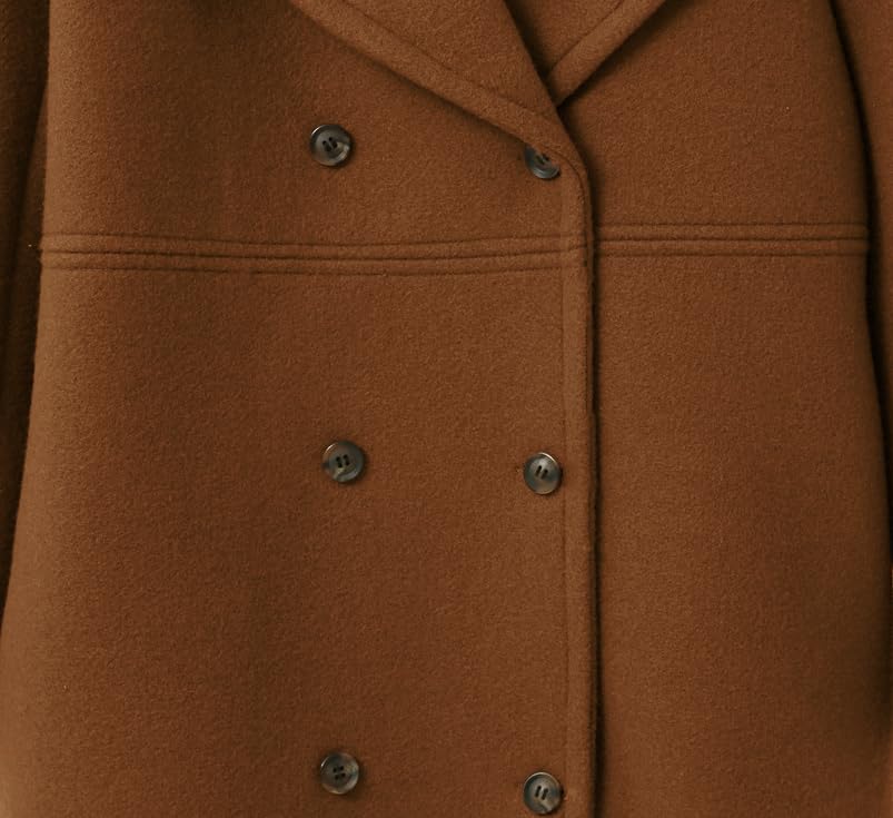 utcoco Women's Wool Blend Double Breasted Pea Coat Notched Lapel Mid Long Trench Overcoat with Pockets - Image 5