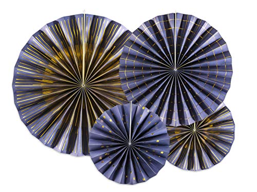 PartyDeco Satz von Papier Rosetten - Marineblau und Gold - Dekoration hängende Papier Rosetten Papier Stern Papier Pumpen Silvester Hochzeit Geburtstag Baby Shower hängende Dekoration