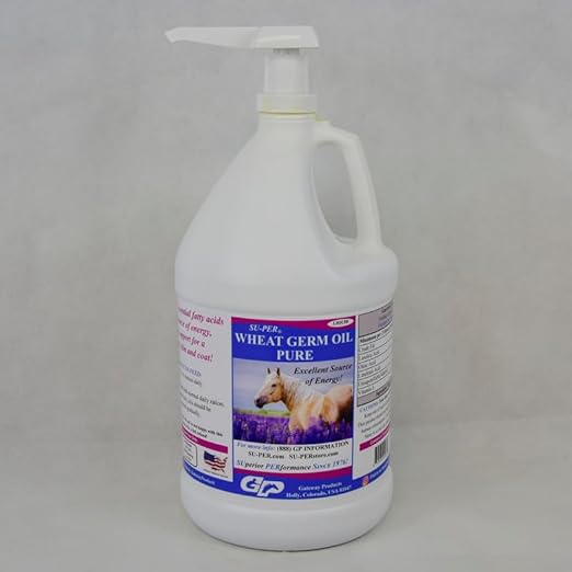 Wheat Germ Oil Pure for Horses - Supports Energy, Endurance, Stamina, Healthy Skin and Coat - Essential Fatty Acids, Vitamins and Minerals - 1 Gallon + Pump, 4 Month Supply