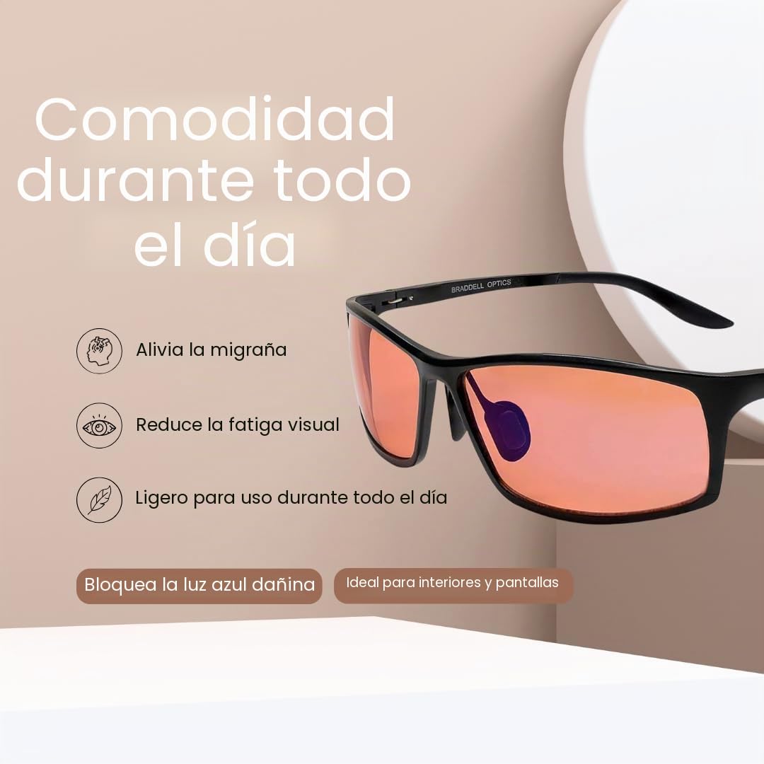 BRADDELL FL-41 - Gafas de luz azul tintadas rosa para sensibilidad a la luz de migraña, fatiga ocular y deslumbramiento LED fluorescente (metal de aluminio)