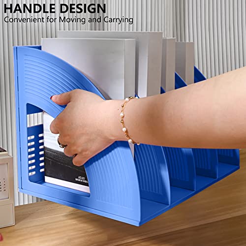 Image of SAYEEC File Holder Storage Folder 4 Compartment Standing Desktop Hollow Organizer Blue Files Shelf Frame Thicken Plastic Paper Notebook Magazine Bookstore for Office School Supplier Students