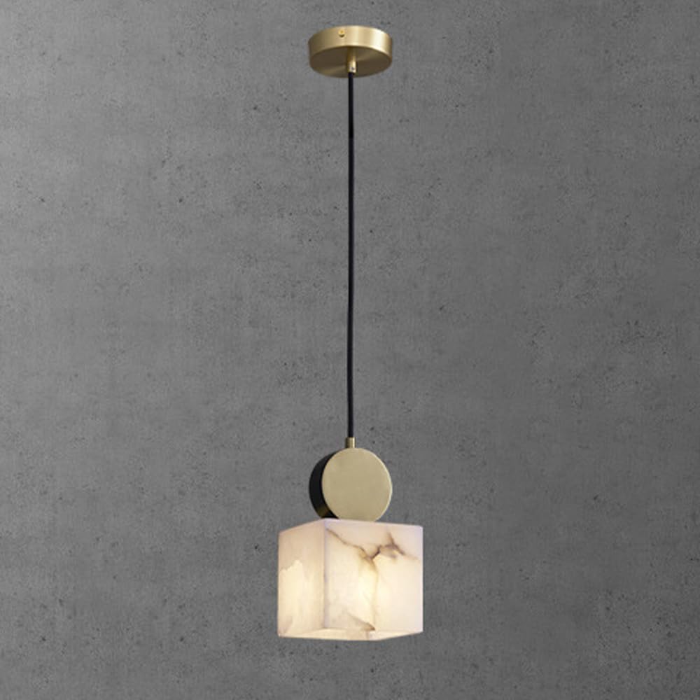 SYAXVOM Nordic Marble Pendant Light with Copper Finish Alabaster Ceiling Lamp for Kitchen Island Restaurant Bar Bedroom Small Chandelier G9 Bulb Suspended Lighting Fixture