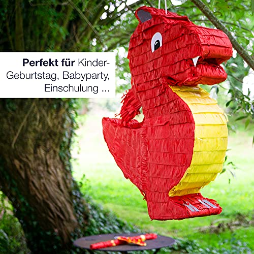 ILP Pinata Draak om te vullen, pinata, verjaardag, jongen voor confetti, partyspellen, piniata met stok en masker, 40 x… - Image 6