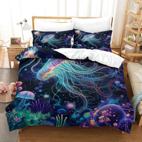 Parure de lit microfibre ultra douce housse de couette imprimée méduse