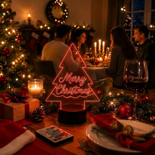 Image of Honoson 4 Set 3D Night Light Kit with Remote, 16-Color Base for Acrylic Sheets, 4 Modes for Bedroom Decor(Christmas Tree Style)