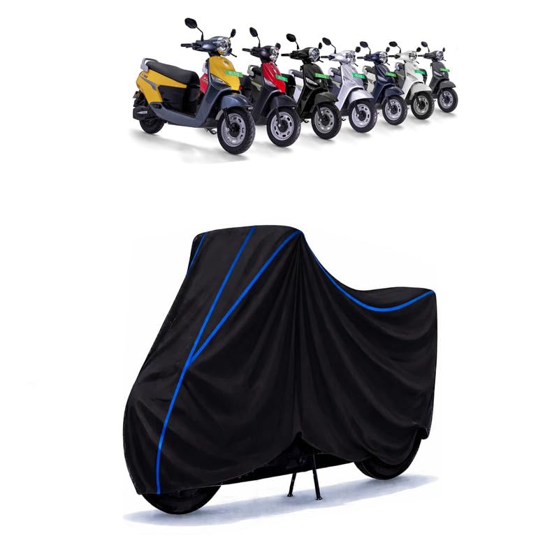 Image of Scooty Cover Water Resistant for BG C12i Max | Universal Scooter & Bike Cover | Heavy Duty UV Dust, Rain & Scratch Protection | Elastic Fit All Weather Indoor Outdoor | Black with Blue Piping