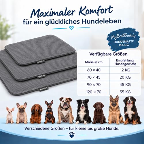 MyBestBuddy Hundematte grau Basic 90x70 cm L mit weichem Stoff extra für Haustiere - 40°C waschbar, allergikerfreundlich (100% Polyester) - Hundekissen BZW. Hundebett für große Hunde, 90 x 70 cm