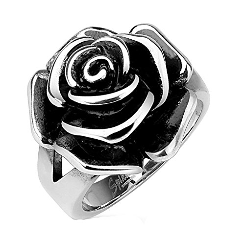 Full Bloom Single Rose Cast Band Ring Stainless Steel Band Ring R657 (5)