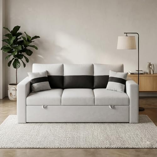 Image of FURNY Soria 4 Seater LHS Lounger Sofa Cum Bed (Light Gray - Black) with Pull-Out Function | Luxury Velvet Suede Finish | Durable Comfort | Ideal for Living Room