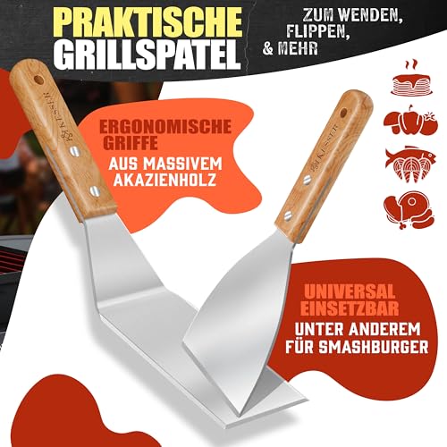 KESSER® Grillplatte Plancha aus Edelstahl 40x30cm rostfrei mit Fettablauf, hitzebeständig bis 800°C & Spülmaschinenfest für Gas & Holzkohlegrill inkl. 2 Spatel, Grillschürze, Grillmatte & Rezeptbuch 6