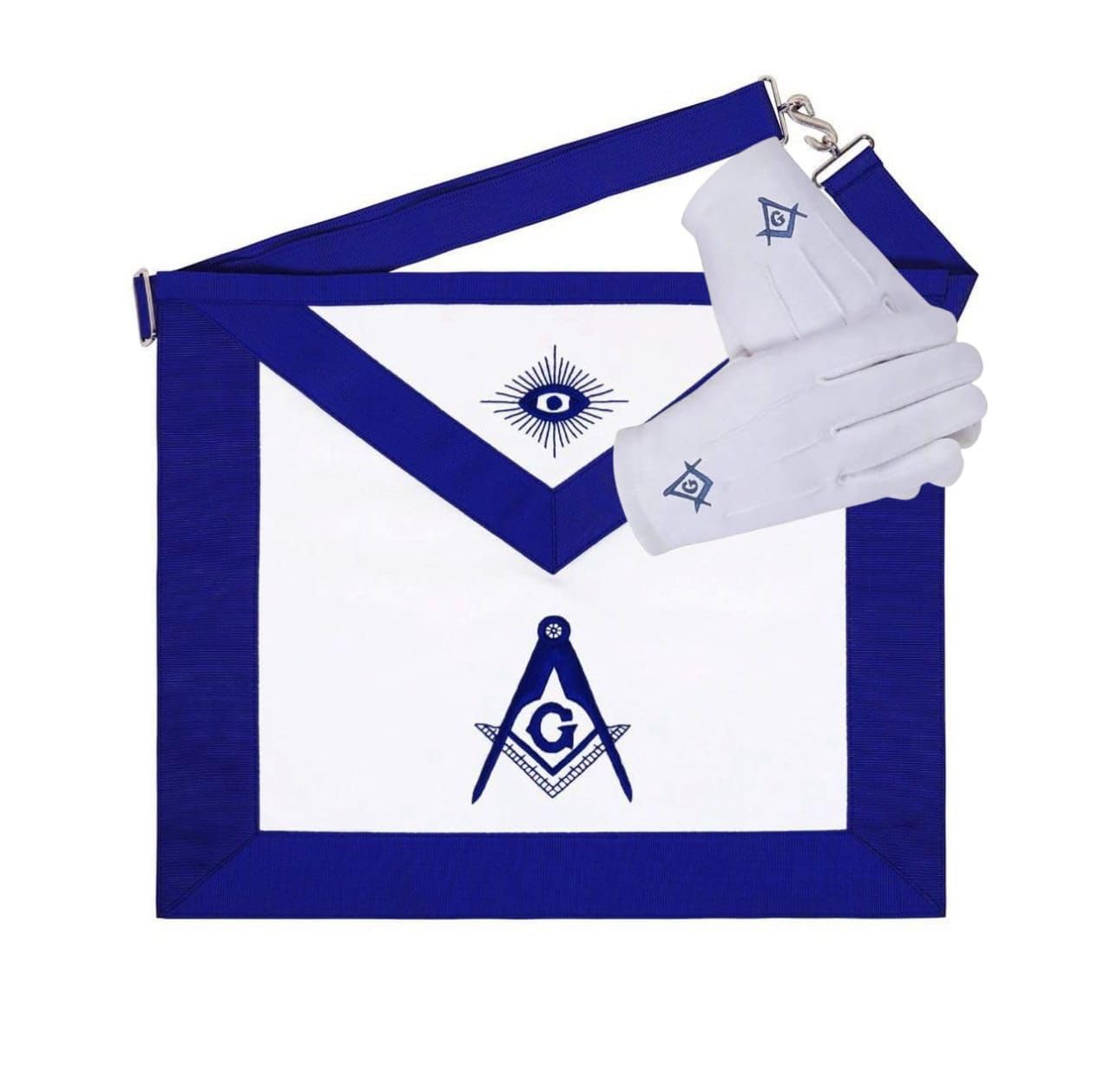 Masonic Master Mason Apron Blue Lodge Machine Embroidery With Square & Compass Logo Freemason Aprons Leather + Gloves