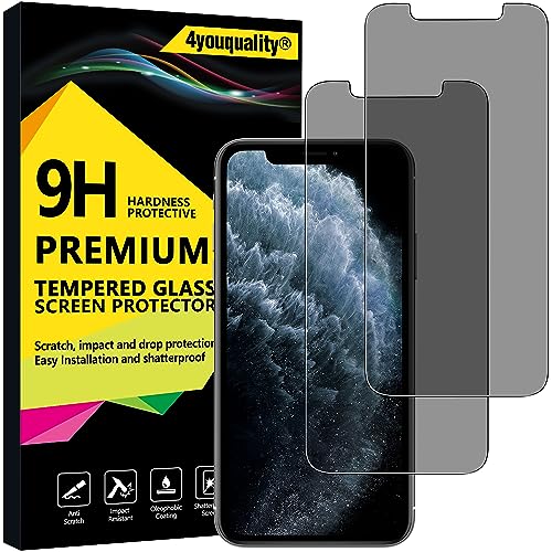 4youquality Lot de 2 films de protection d'écran de confidentialité pour iPhone 11 Pro, iPhone XS et iPhone X (5,8 pouces), film en verre trempé anti-espion, résistant aux chocs, anti-rayures