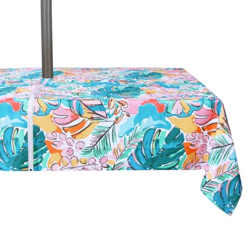 Image of EHouseHome Outdoor and Indoor 60x84 inch Tablecloth with Umbrella Hole and Zipper, Waterproof Zippered Patio Table Cloths, Spring /Summer Table Covers for Backyard Circular Table /BBQs /Picnic