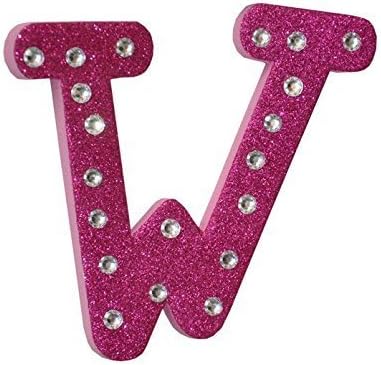 Craft for Kids-pink Foam Glitter Letter "W" with Clear Rhinestones 7 Inch