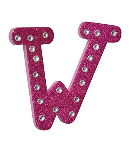 Craft for Kids-pink Foam Glitter Letter "W" with Clear Rhinestones 7 Inch