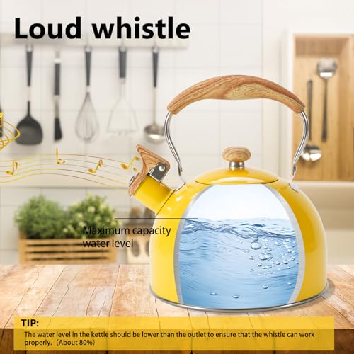 Foedo Tea Kettle,Whistling Tea Kettle Stovetop 2.6 Quart, Tea Pots for Stove Top Food Grade Stainless Steel,Wood Pattern Handle(Yellow),With Anti Scald Towel - Thumbnail 5