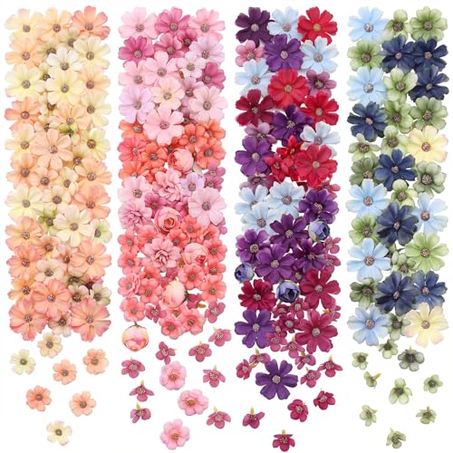 120 Pcs Mini Flowers For Crafts Faux Flowers Heads Artificial Small Fabric Flowers Daisy Peony Flowers Multicolor Silk Flower Decorations Garland DIY Wreath Accessories For Wedding Home Party Decor