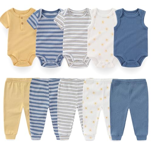 Image of Kiddiezoom Newborn Baby Layette Set 10-Piece with Bodysuits and Pants Set for Unisex Baby Gift Sets