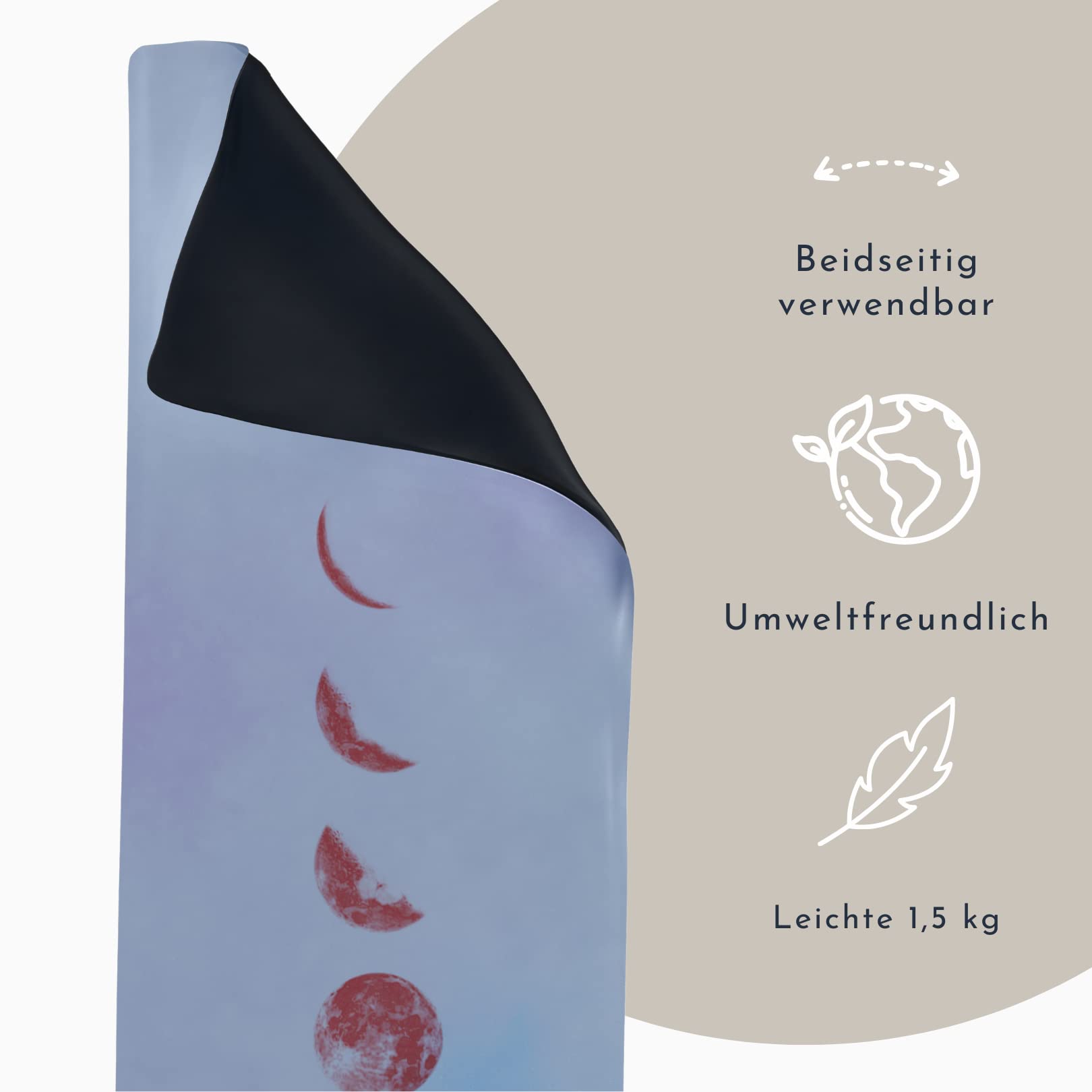 PUNIMA RPET Travel Yogamatte, 2 in 1 Yogamat + Handtuch, extra dünn (0,1 cm dick, 1,4 kg leicht), faltbare Reise Yoga Matte, Vorderseite aus recycelten Plastikflaschen & Rückseite Naturkautschuk