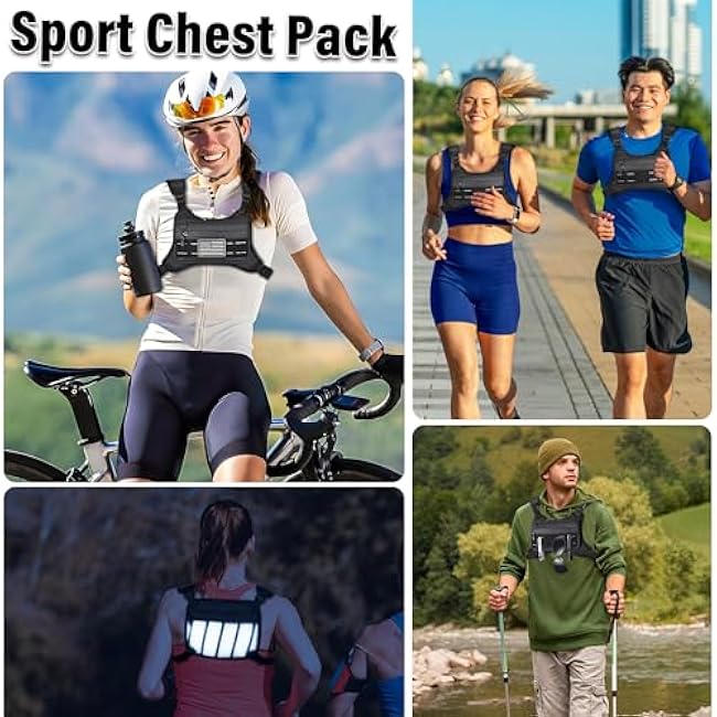 MOZETO Running Vest for Men with Reflective Back, Water Resistant Running Chest Pack For Workouts, Sports Phone Holder With Extra Storage, Lightweight Chest Bag