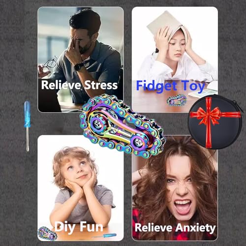 Image of Fidget Spinners Toys for Adults & Teens - Metal Fidget Toy Bike Chain Fidget Sprocket Chain Fidgets Toy for Relief Anxiety ADHD Autism Cool Gadgets Desk Offices Gift Sensory Fidget Toys(Full Color)