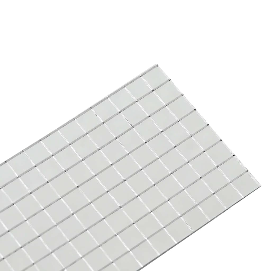 Zestaw 12 lustrzanych płytek mozaikowych, samoprzylepnych, 100 x 4 cm, szkło dekoracyjne, bordiura do dekoracji ściany, srebrna, geometryczny wzór