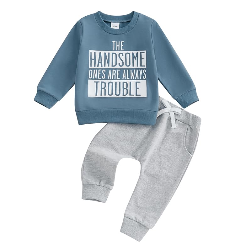Baby Boy Fall Clothes Set Long Sleeve Letter Print Sweatshirt Pants Toddler Infant Outfits 6 12 18 24 Months 2T