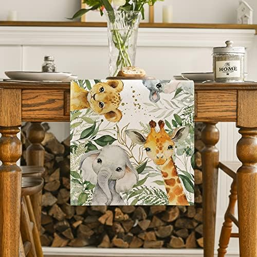 Artoid Mode Animals Elephant Giraffe BabyShower Table Runner, Seasonal Spring Summer Kitchen Dining Table for Home Party Decor 13x72 Inch