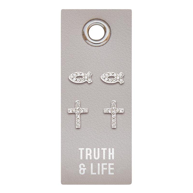 Creative Brands Faithworks-Set of 2 Rhinestone Stud Earrings, Truth & Life