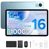 POPUX P12 Tablette 12 Pouces 2.4K, Tablette Android 16 avec Gemini AI, 48Go+128Go/2To, T7280 Octa Core, 120Hz Display, 10000mAh, 13MP+8MP, Face ID, Widevine L1, Tablette avec Clavier, Stylet, Bleu