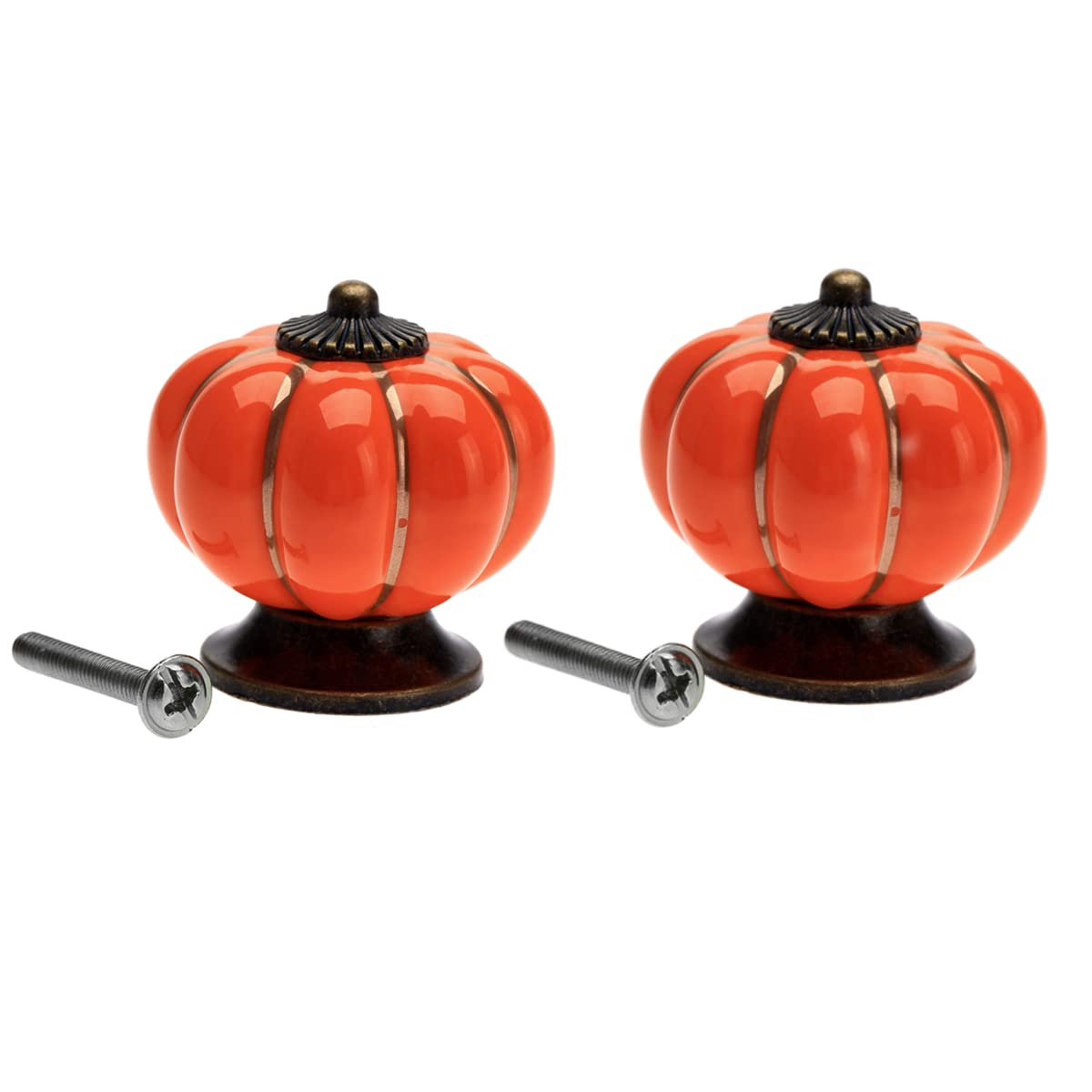 Mgoodoo Ceramic Pumpkin Design Drawer Knobs, Set of 2, Orange, 2pcs
