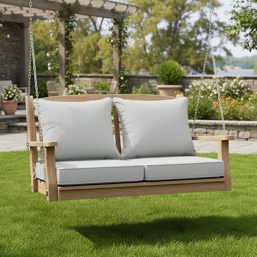 Image of Summsun Patio Cushions for Outdoor Furniture, Faux Linen Water Resistant Backrest and Seat Cushion Set with Non-Slip Bottom, Straps, Removable Cover, 19 x 19 Inch, Light Grey, Set of 2