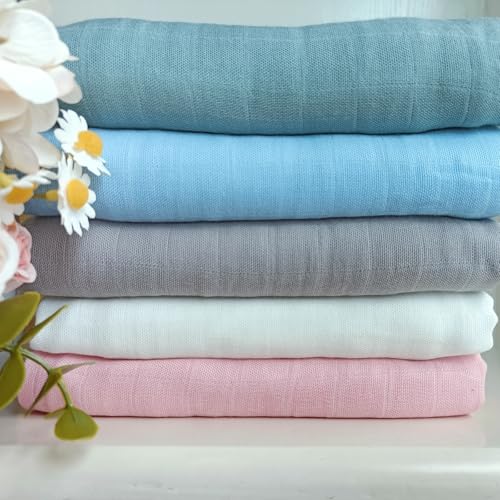 Image of Muslin Newborn Baby Swaddle Blanket 43.5 x 47 inches(110x120cm) Unisex Swaddling Wrap Soft Silky Muslin Swaddle Blankets Neutral Receiving Blanket for Newborn Babies Boys and Girls Large White
