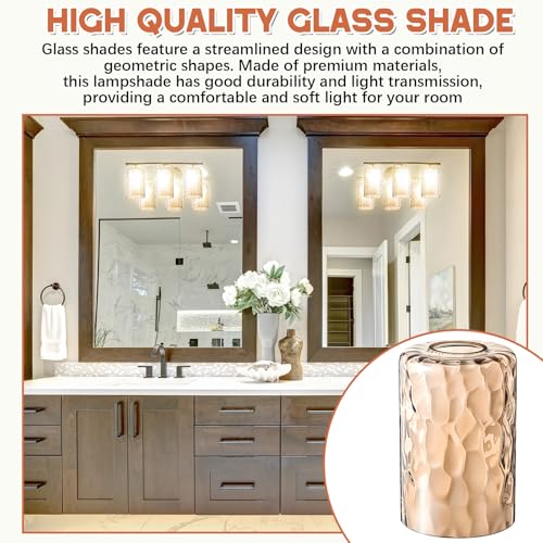 Image of Teenyyou 3 Pcs Amber Hammered Glass Shade Replacements for Pendant Light Fixtures Glass Lamp Shade Cover, 1-5 /8 Inch Fitter Base, 4 inchw x 6 inchh, Replacement Lamp Globe for Chandelier Wall Sconce